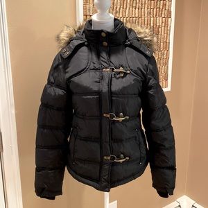 Zara Love TRFXX Warm Black Jacket w Removable Hood and Removable Faux Fur Trim